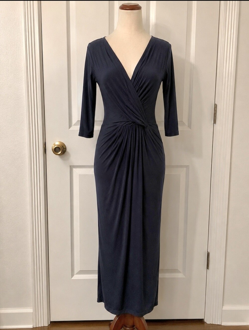 a'gaci Black Faux-Wrap Long Sleeve Maxi Dress